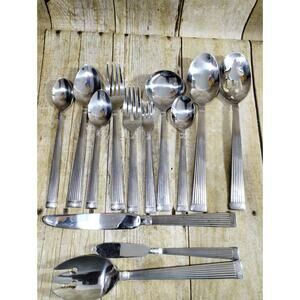 Vtg Cambridge Flateware Cartina Stainless 102pc Knives Fork Spoons & Serving Pcs